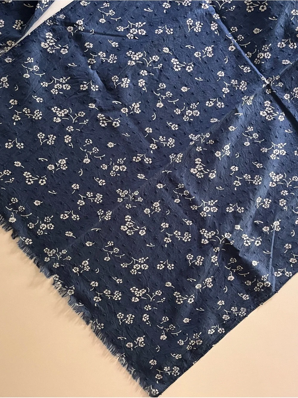 Lands' End Navy & White Floral Cotton Scarf - Like New Condition